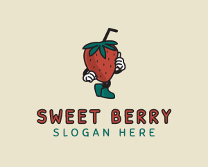 Walking Strawberry Smoothie logo design