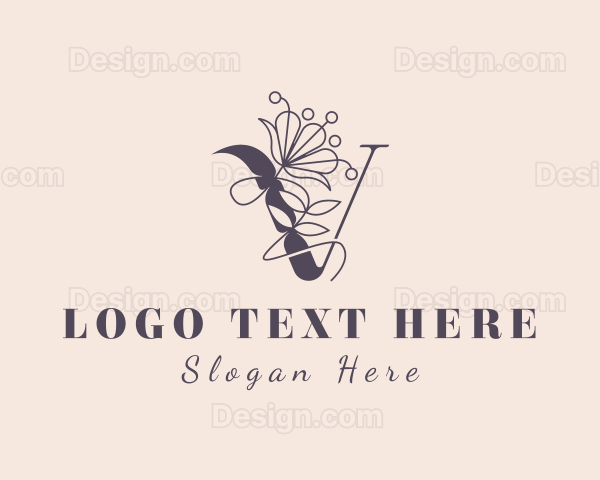 Natural Floral Letter V Logo