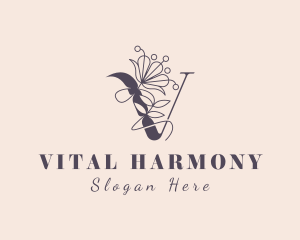 Natural Floral Letter V logo design