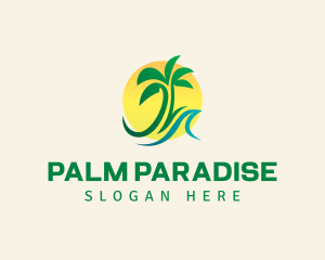 Palm Tree Wave Sun logo design