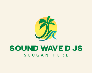 Palm Tree Wave Sun logo design