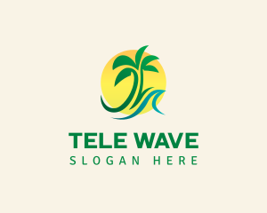 Palm Tree Wave Sun logo design