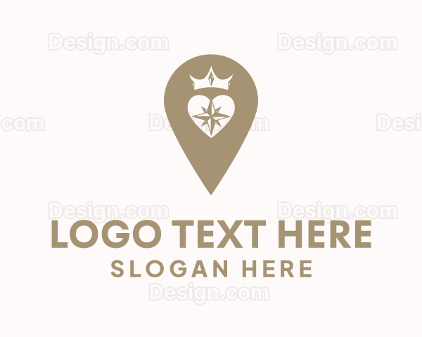 Location Pin Heart Crown Logo