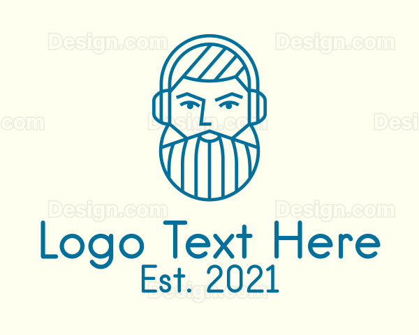 Male Beard Headphones Logo