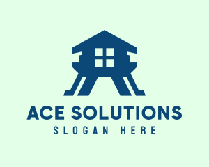 Blue Letter A House logo design