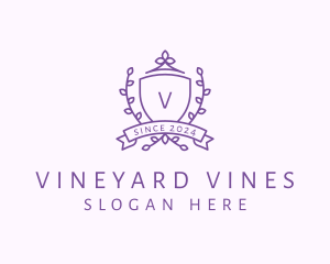 Floral Shield Vineyard Crest logo design