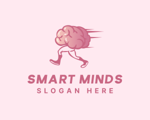 Running Cartoon Brain logo design