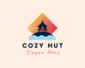 Sea Wave Beach Hut logo design