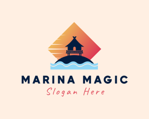 Sea Wave Beach Hut logo design