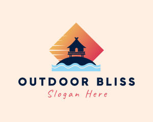 Sea Wave Beach Hut logo design