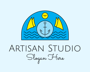 Anchor Ocean Wave logo design