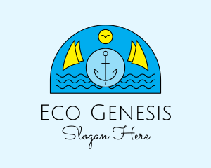 Anchor Ocean Wave logo design