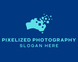 Australian Map Pixels Technology logo design