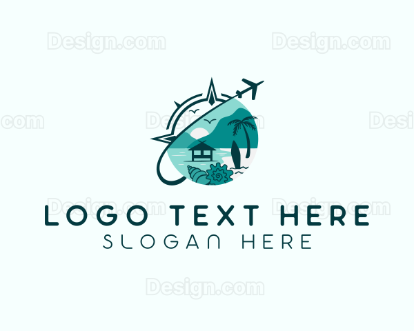 Airplane Beach Coast Travel Logo