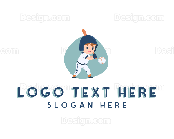 Cute Boy Baseball Player Logo