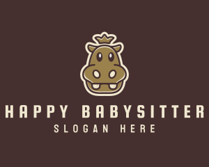 Happy Crown Hippopotamus logo design