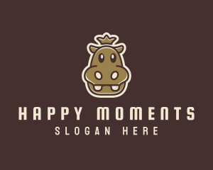 Happy Crown Hippopotamus logo design