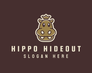 Happy Crown Hippopotamus logo design