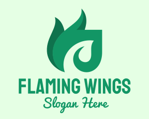 Green Organic Leaf Flame logo design