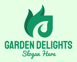 Green Organic Leaf Flame logo design