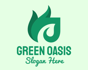 Green Organic Leaf Flame logo design