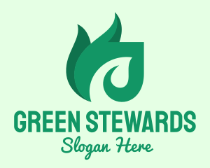 Green Organic Leaf Flame logo design