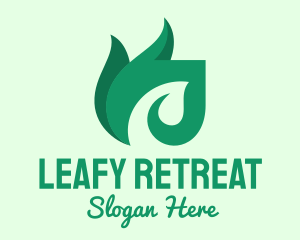 Green Organic Leaf Flame logo design