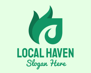 Green Organic Leaf Flame logo design