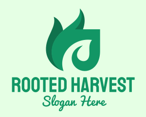 Green Organic Leaf Flame logo design