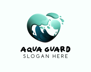 Water Wave Heart logo design