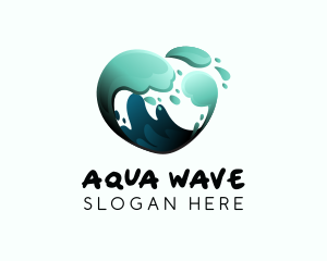 Water Wave Heart logo design