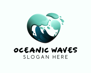 Water Wave Heart logo design