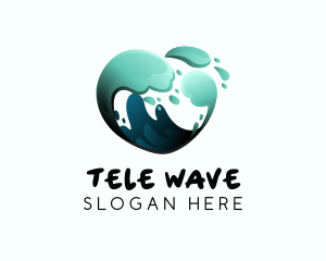 Water Wave Heart logo design