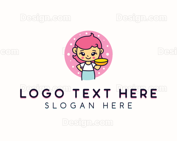 Cartoon Girl Cheese Pie Logo