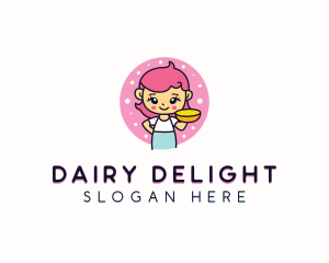 Cartoon Girl Cheese Pie logo design