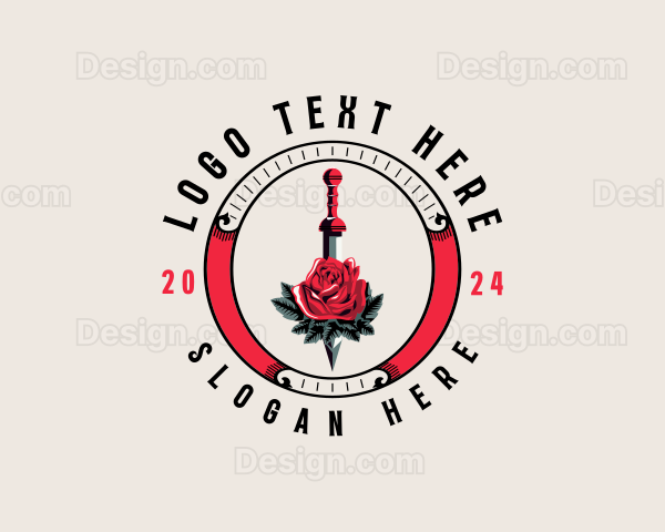 Sword Rose Flower Logo