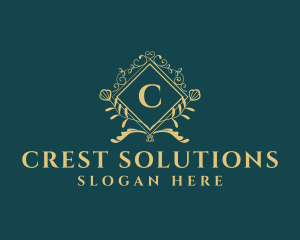 Floral Crest Shield logo design