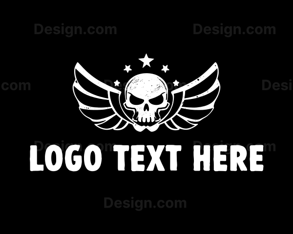 Edgy Skull Wings Emblem Logo