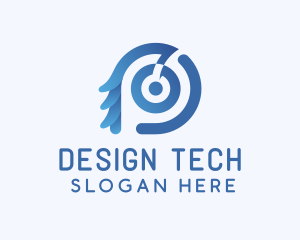 Blue Tech Target Letter D logo design