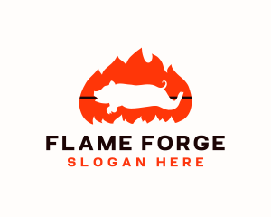 Flame BBQ Pig logo design