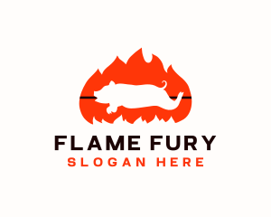 Flame BBQ Pig logo design