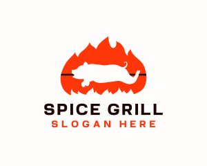 Flame BBQ Pig logo design