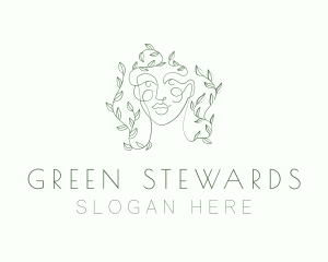 Green Face Line Art logo design