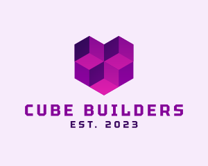 Geometric Digital Cube Heart logo design