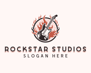 Guitar Fire Rockstar logo design