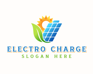 Solar Panel Battery Leaf logo design