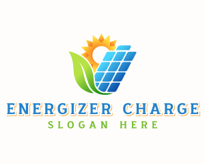 Solar Panel Battery Leaf logo design