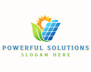 Solar Panel Battery Leaf logo design