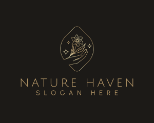 Hand Nature Flower logo design