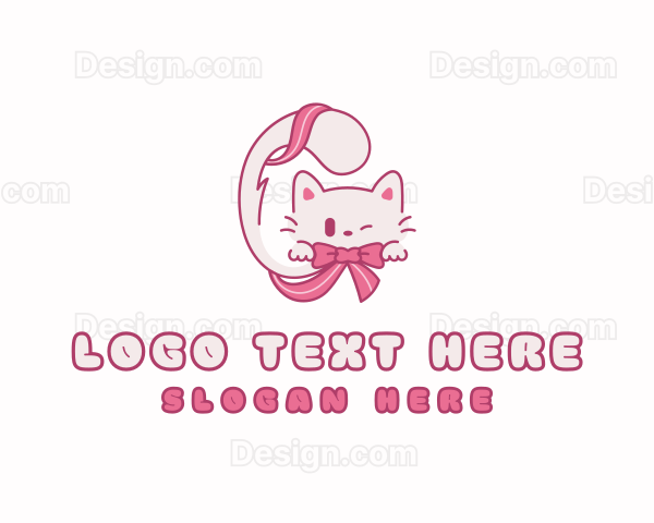 Pet Kitten Ribbon Logo